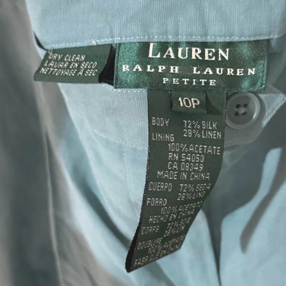 Lauren Ralph Lauren Silk Linen Pleated Trousers Teal Blue Petite 10P High Rise